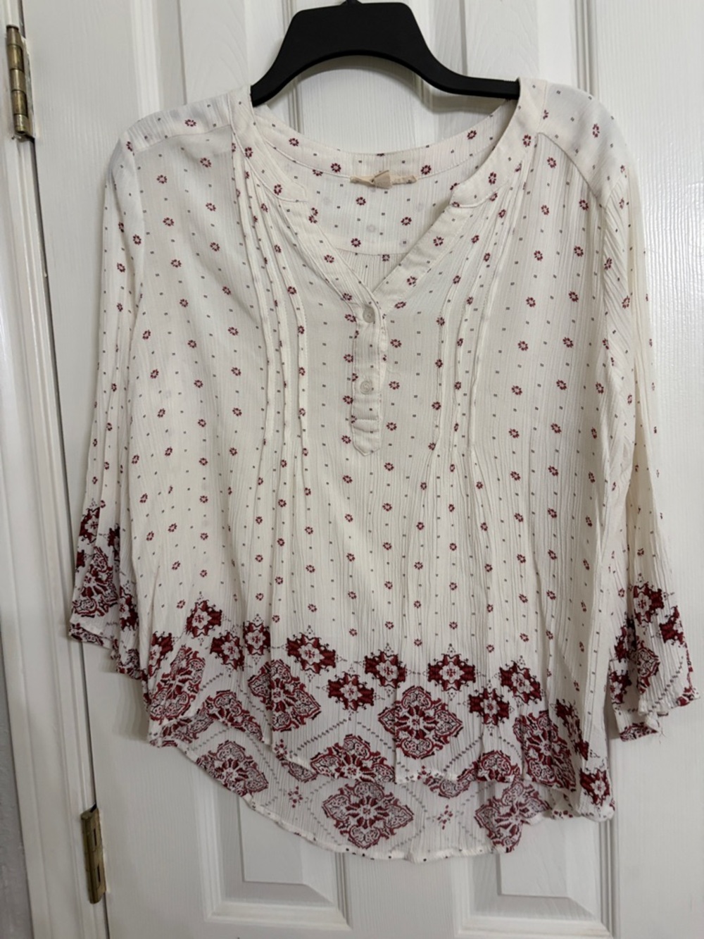 fun 2 fun Cream Blouse with Red Floral Border